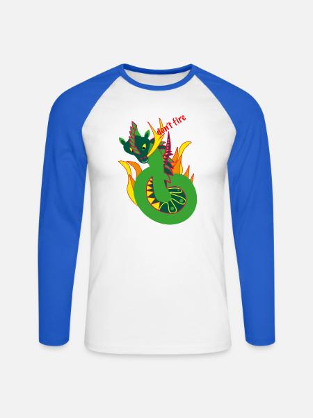 Feuerdrachen "don't fire", Abstraktion - Unisex Baseballshirt langarm - Weiß/Royalblau