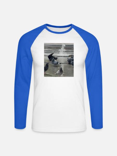 Taubenliebe am Brunnen - Unisex Baseballshirt langarm - Weiß/Royalblau