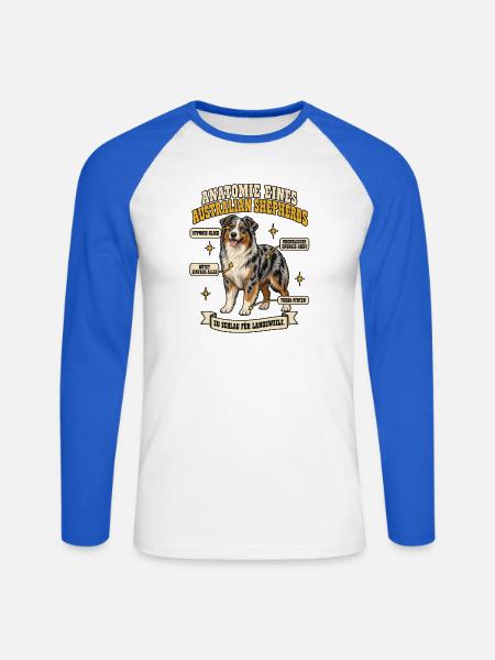 Anatomie eines Australian Shepherds - Unisex Baseballshirt langarm - Weiß/Royalblau