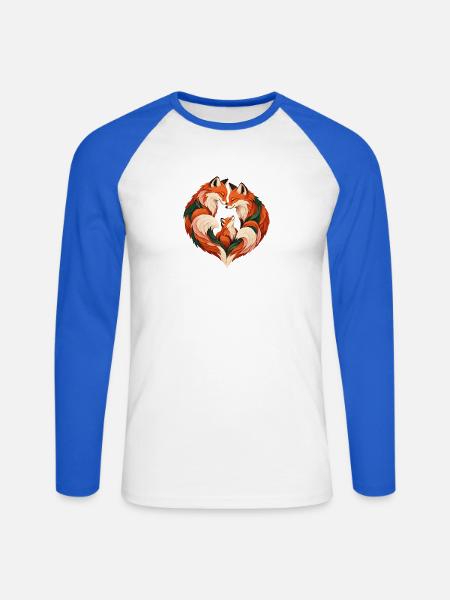 Fuchsfamilienherz - Unisex Baseballshirt langarm - Weiß/Royalblau