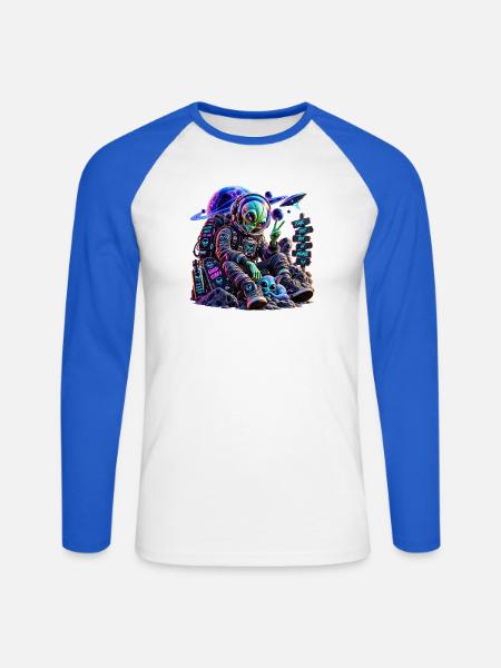 Kosmischer Alien Reisender - Unisex Baseballshirt langarm - Weiß/Royalblau
