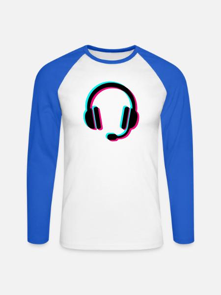 Gamer Headset Glitch Icon - Unisex Baseballshirt langarm - Weiß/Royalblau