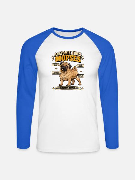 Mops Anatomie Lustiger Mops Spruch Geschenk - Unisex Baseballshirt langarm - Weiß/Royalblau