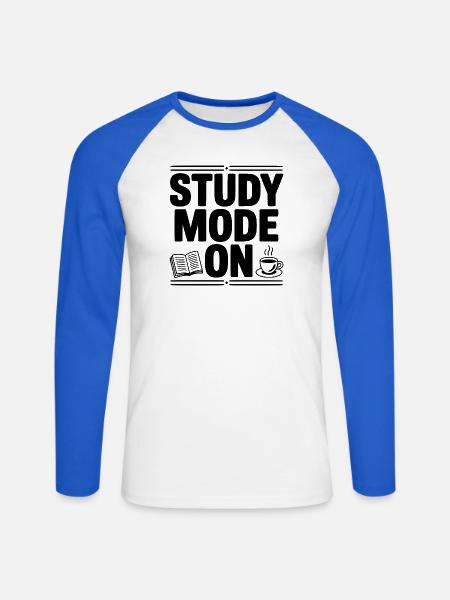 Lernmodus auf - Unisex Baseballshirt langarm - Weiß/Royalblau