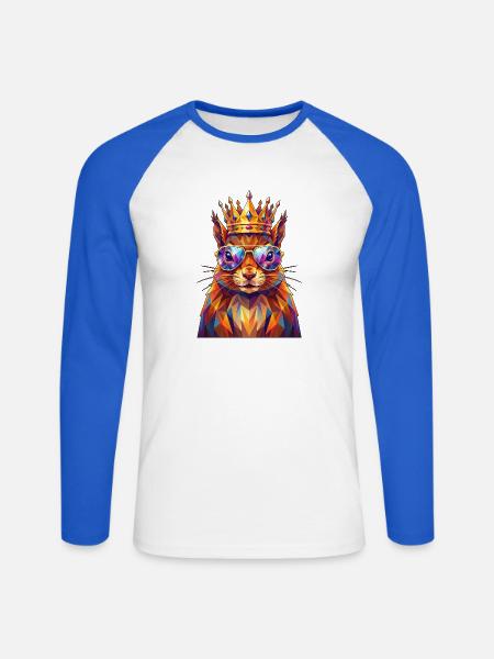Poly Art Eichhörnchen - Unisex Baseballshirt langarm - Weiß/Royalblau