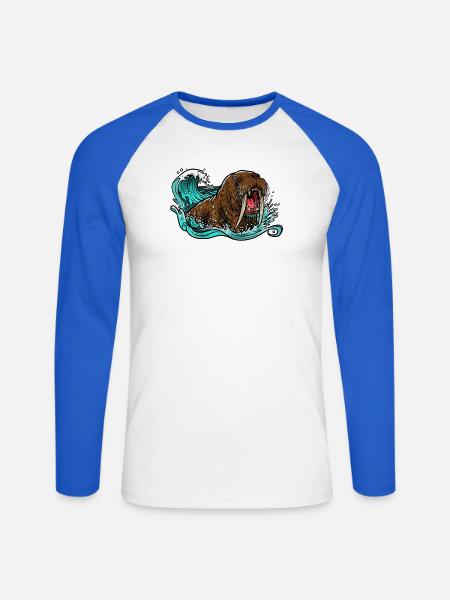 Walross mit tobender Welle - Unisex Baseballshirt langarm - Weiß/Royalblau