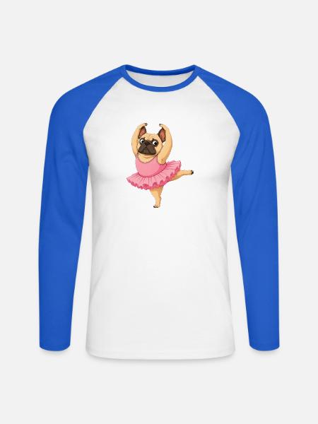 Bulldoggen-Balletttanz - Unisex Baseballshirt langarm - Weiß/Royalblau