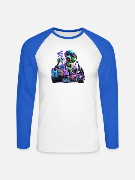 Kosmisches Alien – Außerirdische Chemie - Unisex Baseballshirt langarm - Weiß/Royalblau