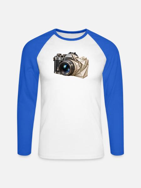 Origami-Kamera - Unisex Baseballshirt langarm - Weiß/Royalblau