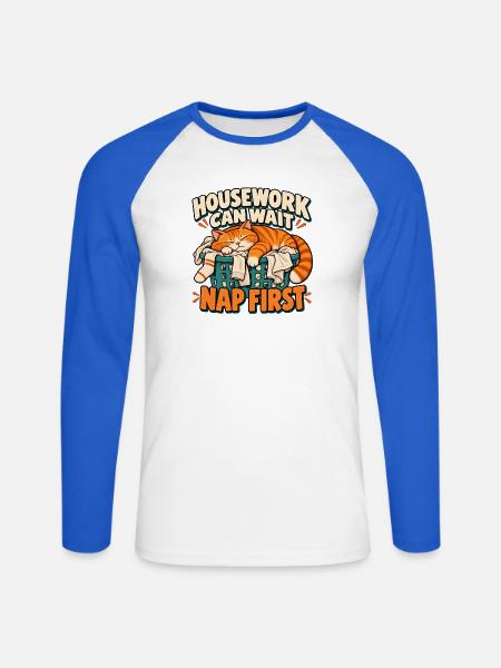 Hausarbeit kann warten - Unisex Baseballshirt langarm - Weiß/Royalblau