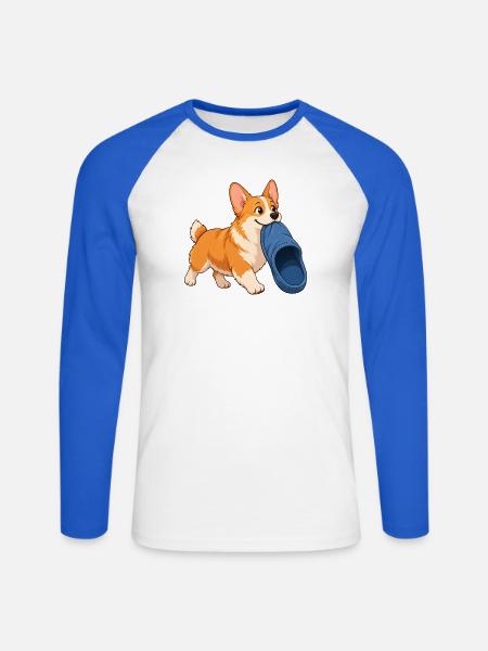 Corgi-Hausschuhdieb - Unisex Baseballshirt langarm - Weiß/Royalblau