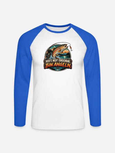 Heute nicht erreichbar. Bin angeln. - Unisex Baseballshirt langarm - Weiß/Royalblau
