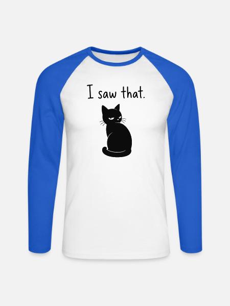 Katzenblick – I Saw That - Unisex Baseballshirt langarm - Weiß/Royalblau