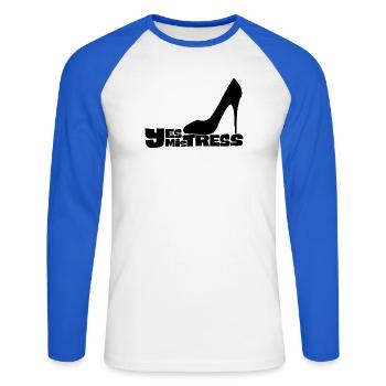 Ja, Herrin Stiletto Heel - Unisex Baseballshirt langarm - Weiß/Royalblau - Vorne - Nik (191cm)