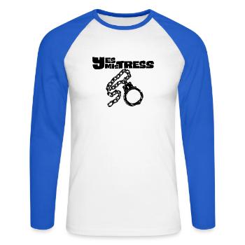Ja, Herrin Handschellen - Unisex Baseballshirt langarm - Weiß/Royalblau - Vorne - Nik (191cm)