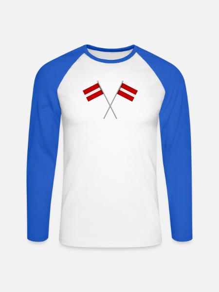 Flagge von Lettland - Unisex Baseballshirt langarm - Weiß/Royalblau