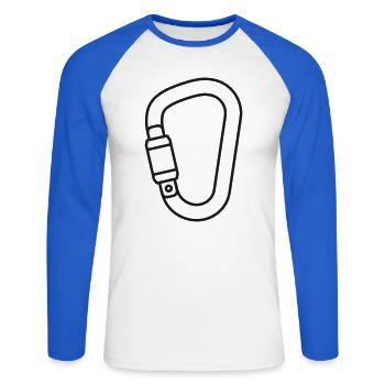 Ikone der Kletterkarabinerlinie - Unisex Baseballshirt langarm - Weiß/Royalblau - Vorne - Nik (191cm)