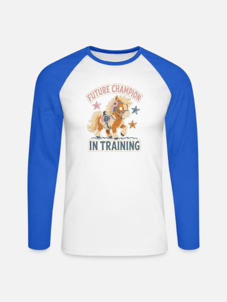 Pferde Kinder - Unisex Baseballshirt langarm - Weiß/Royalblau