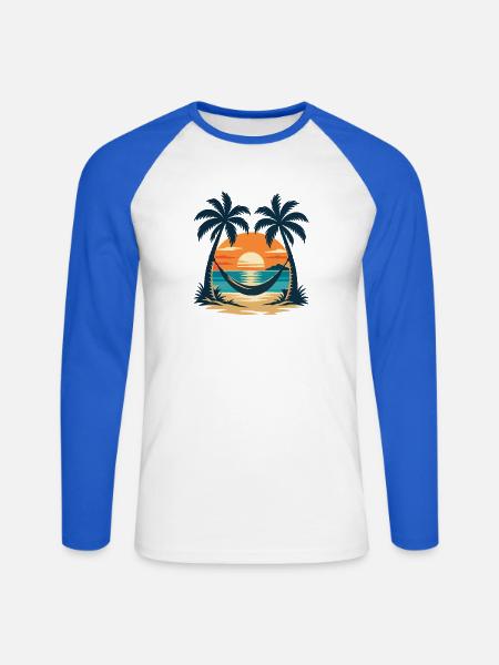 Hängematte am Meer - Unisex Baseballshirt langarm - Weiß/Royalblau
