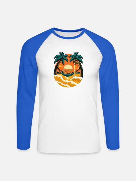 Biermeer Sunset Design - Unisex Baseballshirt langarm - Weiß/Royalblau