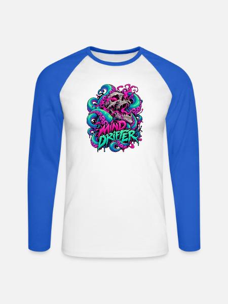 MindDrifter Skull Neon Tentakel - Unisex Baseballshirt langarm - Weiß/Royalblau