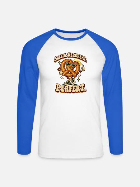 Salzig. Verdreht. Perfekt. Lustige Brezel - Unisex Baseballshirt langarm - Weiß/Royalblau