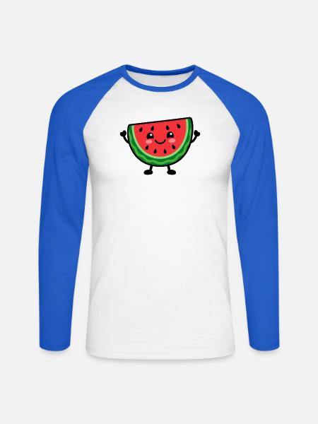 Lächelnde Wassermelonenscheibe Cheer - Unisex Baseballshirt langarm - Weiß/Royalblau