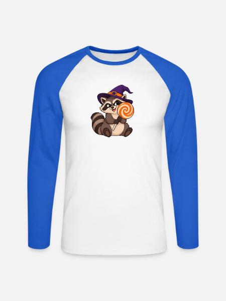 Halloween-Waschbär mit riesigem Lutscher - Unisex Baseballshirt langarm - Weiß/Royalblau