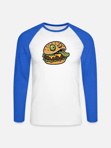 Cheeky Burger Maskottchen-Tee - Unisex Baseballshirt langarm - Weiß/Royalblau