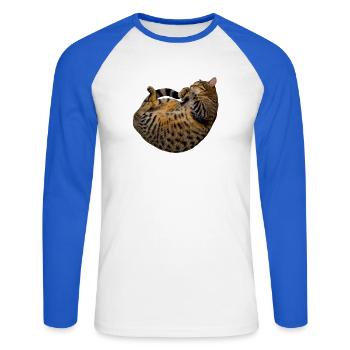 schlafende getigerte katze - Unisex Baseballshirt langarm - Weiß/Royalblau - Vorne - Nik (191cm)
