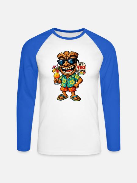 It's Tiki Time – Tiki Cocktail & Urlaubsfeeling - Unisex Baseballshirt langarm - Weiß/Royalblau