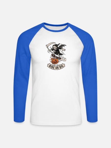 Skelett Skateboard Halloween - Unisex Baseballshirt langarm - Weiß/Royalblau