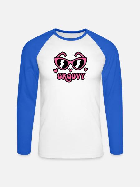 Groovy Sonnenbrille Logo - Unisex Baseballshirt langarm - Weiß/Royalblau