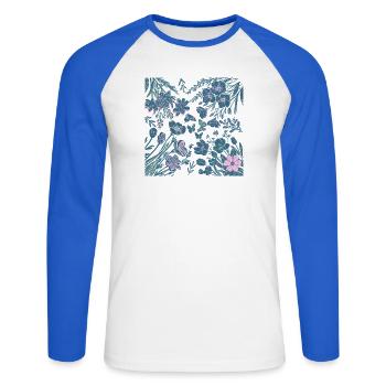 Nachtaktive Blüte - Unisex Baseballshirt langarm - Weiß/Royalblau - Vorne - Nik (191cm)