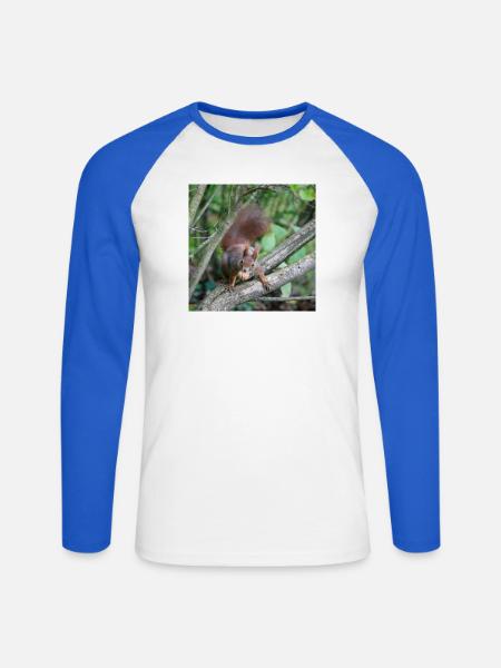 Eichhörnchen am Ast mit Nuss - Unisex Baseballshirt langarm - Weiß/Royalblau