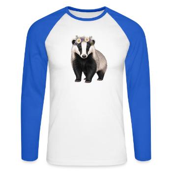 Dachs - Unisex Baseballshirt langarm - Weiß/Royalblau - Vorne - Nik (191cm)