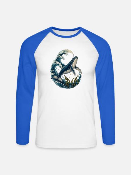 Walkamm in Ozeanwellen - Unisex Baseballshirt langarm - Weiß/Royalblau