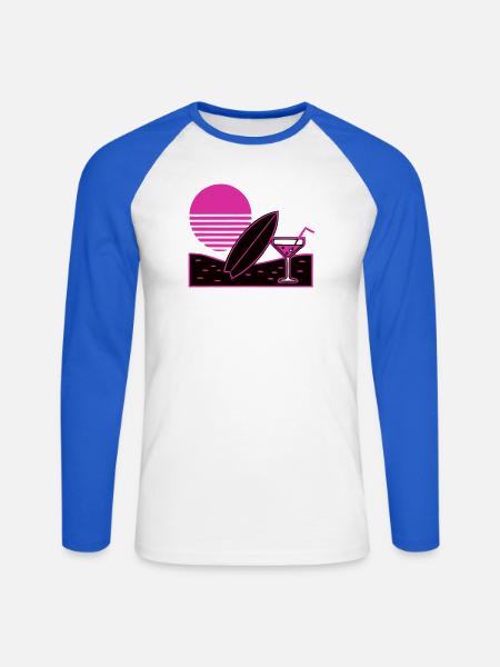 Surfbrett Cocktail Strand Logo - Unisex Baseballshirt langarm - Weiß/Royalblau