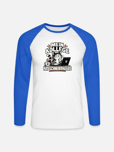 Mein Kollege hat Schnurrhaare Katze - Unisex Baseballshirt langarm - Weiß/Royalblau