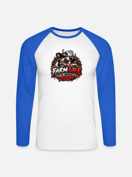 Farm Life Never Boring - Unisex Baseballshirt langarm - Weiß/Royalblau
