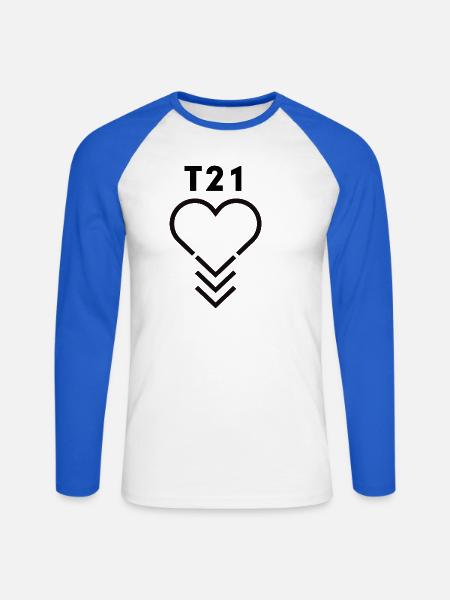Down-Syndrom-Bewusstsein T21-Herz - Unisex Baseballshirt langarm - Weiß/Royalblau