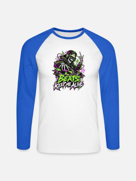Beats Keep Me Alive Neon DJ - Unisex Baseballshirt langarm - Weiß/Royalblau