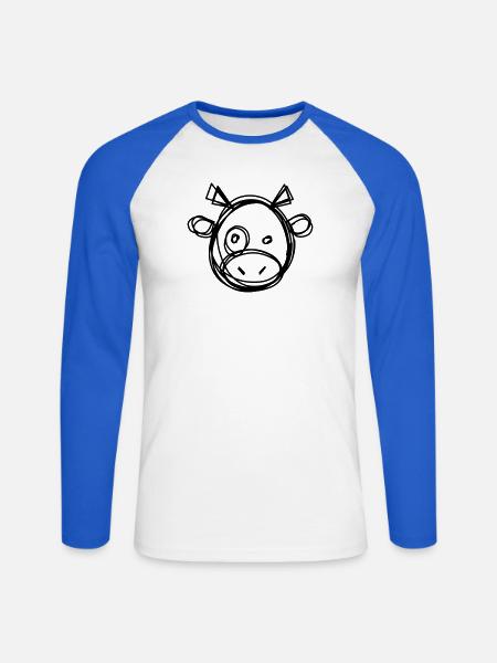 Kuh handgezeichnet - Unisex Baseballshirt langarm - Weiß/Royalblau