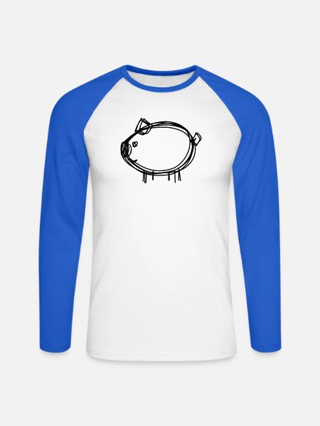 Schwein handgezeichnet - Unisex Baseballshirt langarm - Weiß/Royalblau