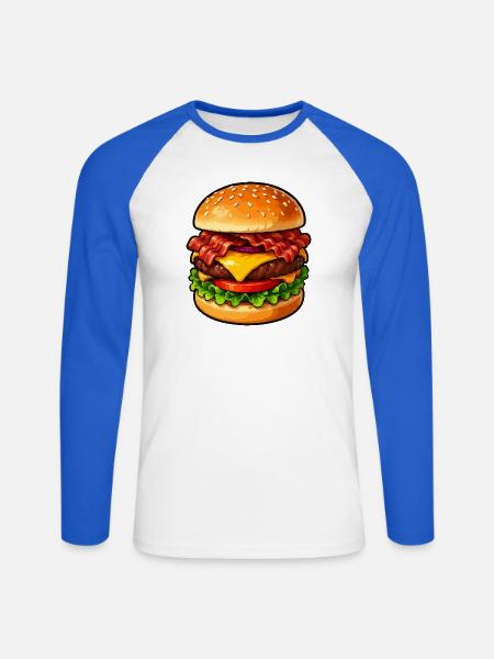 Hamburger Pop-Art Cartoon - Unisex Baseballshirt langarm - Weiß/Royalblau