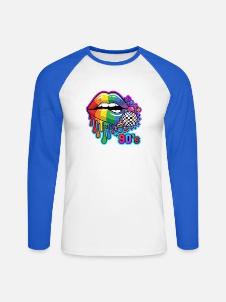 Regenbogenlippen 90er Disco - Unisex Baseballshirt langarm - Weiß/Royalblau