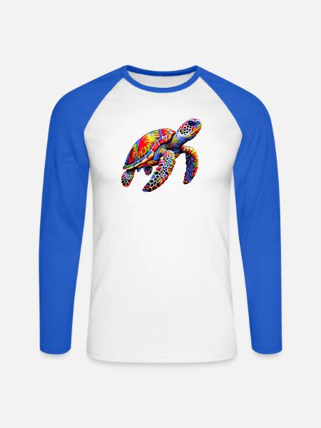 Schildkröte - Unisex Baseballshirt langarm - Weiß/Royalblau