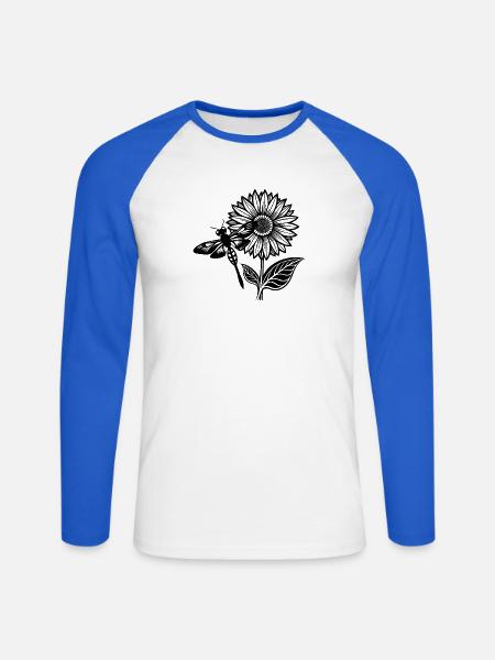 Libelle und Sonnenblume - Unisex Baseballshirt langarm - Weiß/Royalblau