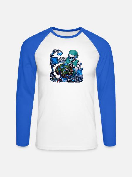 KI-Robotergehirn in Aktion - Unisex Baseballshirt langarm - Weiß/Royalblau