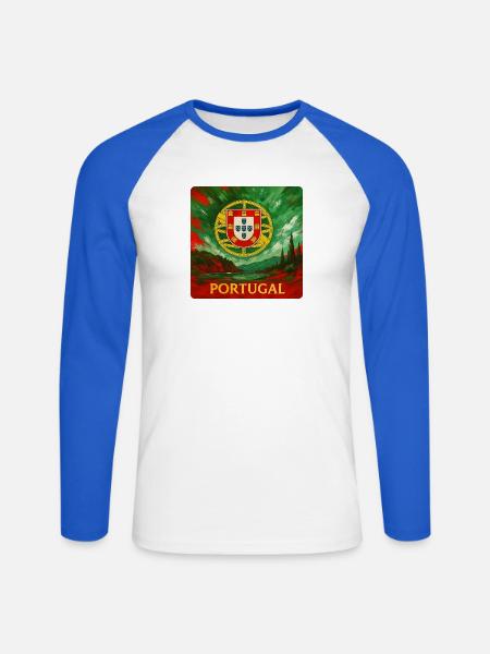Portugal Emblem im Landschaftsdesign - Unisex Baseballshirt langarm - Weiß/Royalblau
